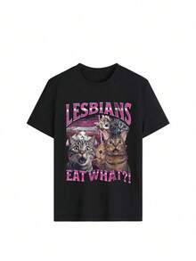 Women's Summer Plus Size Letter Cat Pattern Printing Casual Simple Loose Daily Round Neck Short Sleeve T-Shirt Tops Women's Summer Plus Size T-Shirt Tops - Black - View 2