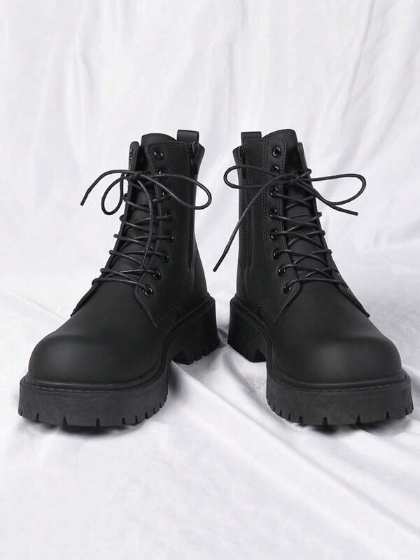 Boots, Men's New Black British Motorcycle, Work Boots, High Top Soft Leather Waterproof Casual Leather Boots