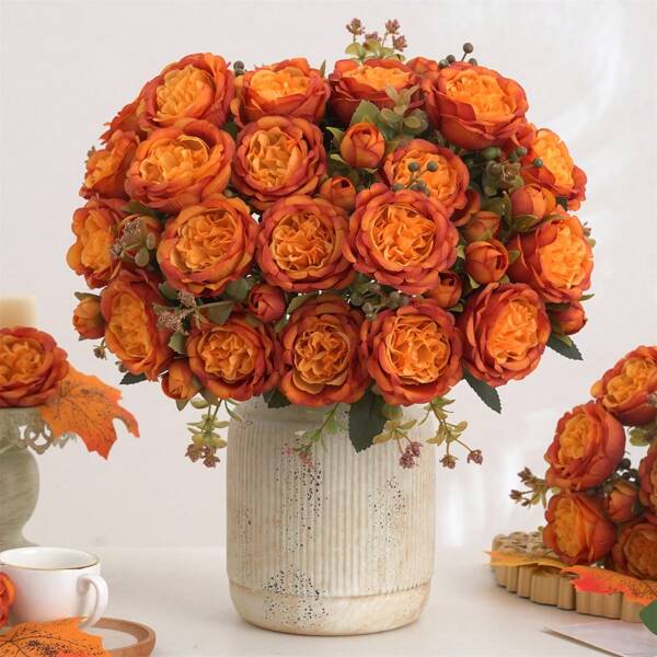 1/4pcs Romantic Silk Peony Bouquet Artificial Flowers Centerpieces Plastic Flowers Handheld Flower Outdoor Decoration Arrangement For Wedding/Home/Bedroom/Living Room/Table Decoration/Bride's Bouquet, Vibrant Autumn Colors Faux Flowers For Thanksgiving, Halloween Decor - Fall Home Decor, DIY Crafts, Fall Wedding Decorations, Seasonal Table Centerpiece, Fallthemed Arrangement,