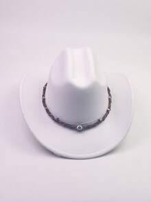 1 pieza Sombrero de fieltro estilo vaquero unisex, sombrero casual de ala ancha estilo western, sombrero de fiesta de jazz hecho a mano con diseño tejido de ojo - Multicolor - Ver 6