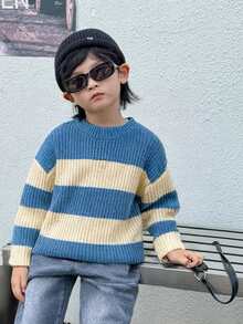 Boys' Sweater, Minimalist Style Knitted Pullover For Toddler & Little Kids, Autumn/Winter