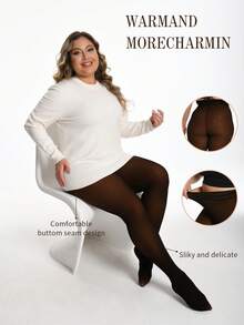 Thick Warm Pantyhose, Stylish Fake Skin Fleece Leggings, High Waisted Design, Women's Pantyhose And Stockings Winter - Nâu sẫm - Xem 7
