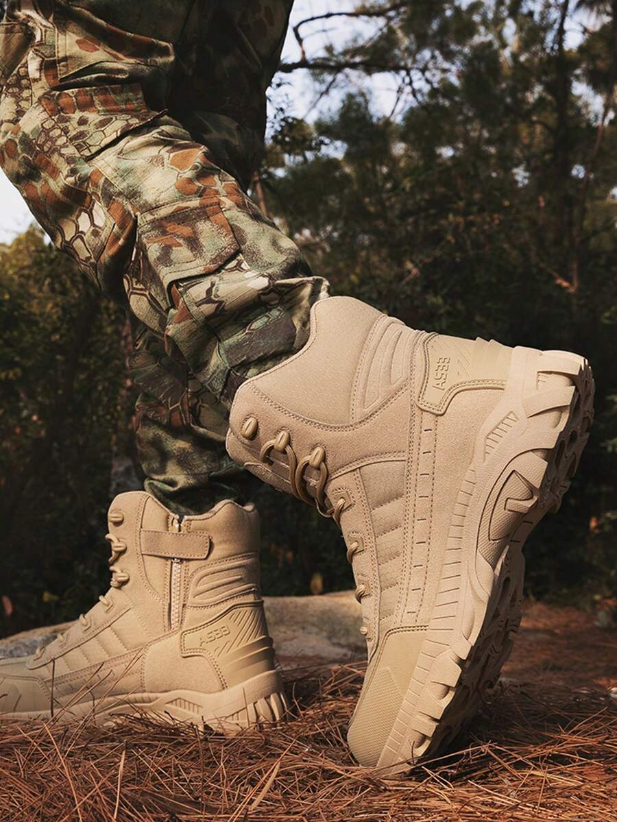 Men's Outdoor Hiking Boots, High-Quality Breathable Training Boots, Desert Hiking Boots, Men's Anti-Slip Lace-Up Thick-Sole Military Boots, Khaki Hiking Trekking Travel Camping Work Boots