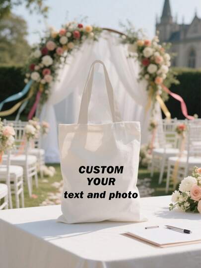 SRH One Customizable Women's Handbag/Canvas Bag With Text/Photo Options. Upload Personalized Photos (Wedding, Partner, Etc.) With Customizable Text, Multiple Fonts, And Colors To Choose From. Create Your Own Unique Canvas Tote Bag.