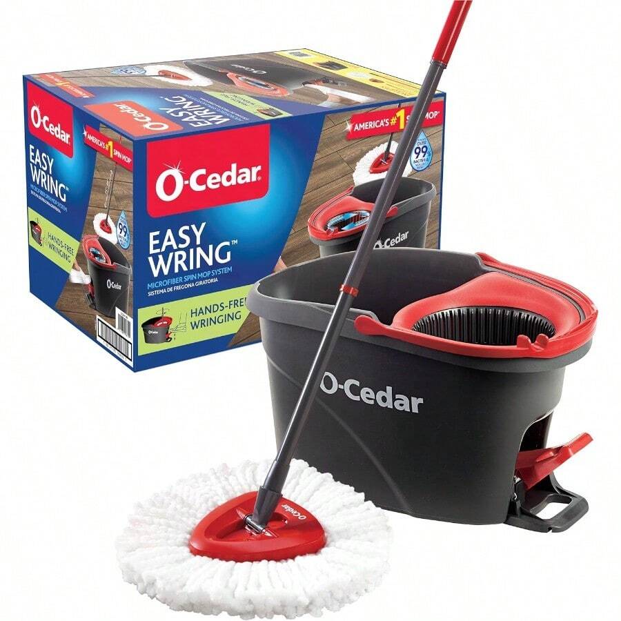 O-Cedar EasyWring Microfiber Spin Mop, Bucket Floor Cleaning System, Red, Gray, Standard