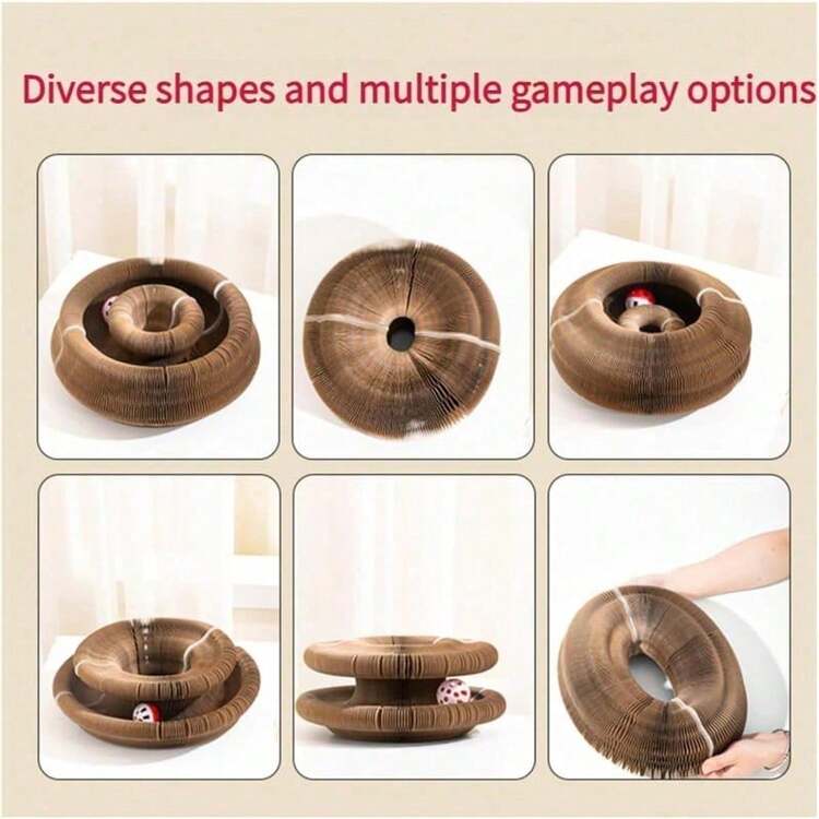 1pc Magic Accordion Cat Toy, Cardboard Scratching Post, Round Cat Scratch Pad, Cat Accessories, Random Color - Multicolor - View 5