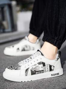 黑白男士步行鞋，男士图案印花系带运动鞋，滑板鞋 Manfinity Basics 瑜伽场合