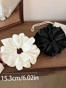 2个/1个 女士15.3厘米/6.02英寸丝滑缎面黑白超大号发圈，时尚百搭高端优雅简约纯色发绳，适合日常、休闲、派对、通勤、海滩等场合，可打造马尾辫、发髻等发型，也可用于洗脸、化妆等场合，是服装搭配、发饰、发圈、发绳、运动、居家美容、女性配饰、家居、健身、女性配饰、头部配饰、弹力发带、橡皮筋发圈等。 - 彩色 - 查看 3