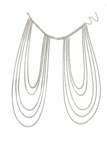 Diamond Inlaid Long Tassel Necklace, Shoulder Chain, Body Chain, One-Piece Personalized Bride Dress, Party Light Luxury Accessories, Necklaces - Silver - View 6