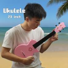 23-Inch Carbon Fiber Concert Ukulele - Waterproof, Ultra-Light Travel Ukulele, Suitable For Adults And Professionals (White) - Pink - View 2