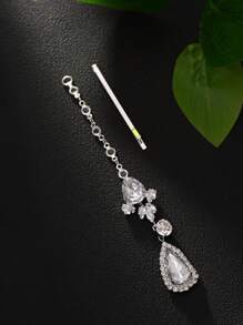 1 件异国叶子水钻发夹、锆石额头吊坠装饰配件、头饰、头饰、头链、发藤链、发夹、狂欢配饰