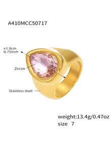 Ashenrae 1pc Exaggerated Waterdrop Zirconia Stainless Steel Ring, Fashionable Women's Daily Wear Jewelry Gift - Teardrop Zirconia Ring - View 11