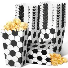6pcs Black & White Football Pattern Food Boxes, Popcorn Containers For Events, Parties, Celebrations - Black and White - View 1