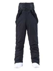 1 双女式宽松滑雪裤，带可调节背带，可机洗，适合户外活动，冬季滑雪裤，滑雪装备，寒冷天气服装，运动裤，加固结构，功能性滑雪裤，雪地装备，运动裤，连体滑雪服 - 黑色 - 查看 16