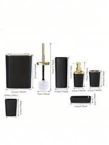 Juego de 6 piezas para baño, accesorios de baño de hotel, papelera, portacepillos de dientes, botellas dispensadoras, jabonera, cepillo de baño, soporte para vara de limpieza, decoración de baño para el hogar, decoración de otoño, de vuelta a la escuela