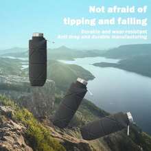Flexible Silicone Sports Water Bottle, Foldable, For RunningHiking, Biking, Camping, Travel, Black