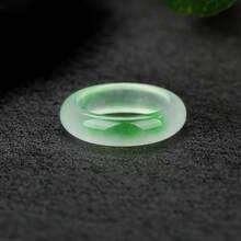 Pinannie 6mm天然綠色石英岩玉石戒指，男女通用風水幸運戒圈，美碼4-12號 - 綠色 - 查看 7