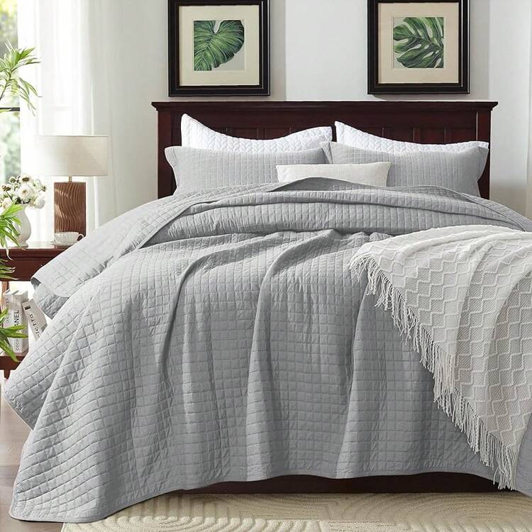 Size Olive Green Lightweight Comforter Bedspreads, Full Size Quilt Bedding Set, Durable Quilted Stitching Coverlet With 2 Pillow Shams All Seasons 3pcs, Home Quilts - 27 - Grey - Square - View 4