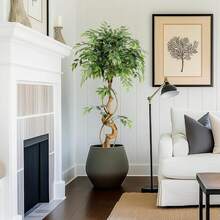 Artificial Ficus Tree, Curved Tree Trunk, 120cm/150cm/180cm Artificial Plants Large With White Pot, Artificial Tree For Indoor Decor Living Room Bedroom Office Garden House Decor