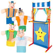Color Baby Set teatro marionetas Los tres cerditos con 4 títeres de 25 cm, marionetas con los personajes del cuento clásico, materiales suaves y seguros, para representar historias, jugar en grupo o en familia ✅ Entrega 24/48h a España (península) - Negro - Ver 1
