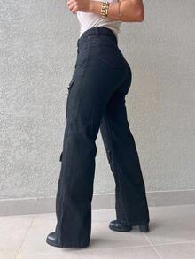 WOMEN'S CARGO PANTS With More Pockets Cargo Pants / Wide Leg Pants / Colorful Pants / Women's Street Fashion Pants Premium Cotton Fabric - 黑色 - 查看 4