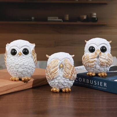 3pcs Creative "See No Evil, Hear No Evil, Speak No Evil" Owl Decorative Figurines