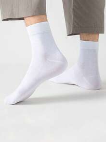 5/10 đôi tất dài đến bắp chân mềm mại, thoải mái, màu trắng trơn, phù hợp cho cả nam và nữ, thích hợp để mặc hàng ngày, ngoài trời, thường ngày, thể thao, giày lười, giày thể thao, mọi mùa - trắng - Xem 5