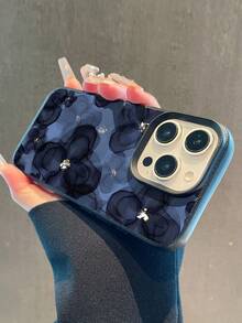 1pc Gradient Tie Dye Handpainted Black Floral Pattern Litchi Texture Waterproof Shockproof Anti-Slip Soft Phone Case Cover For Apple/ Phones - Multicolor - View 5
