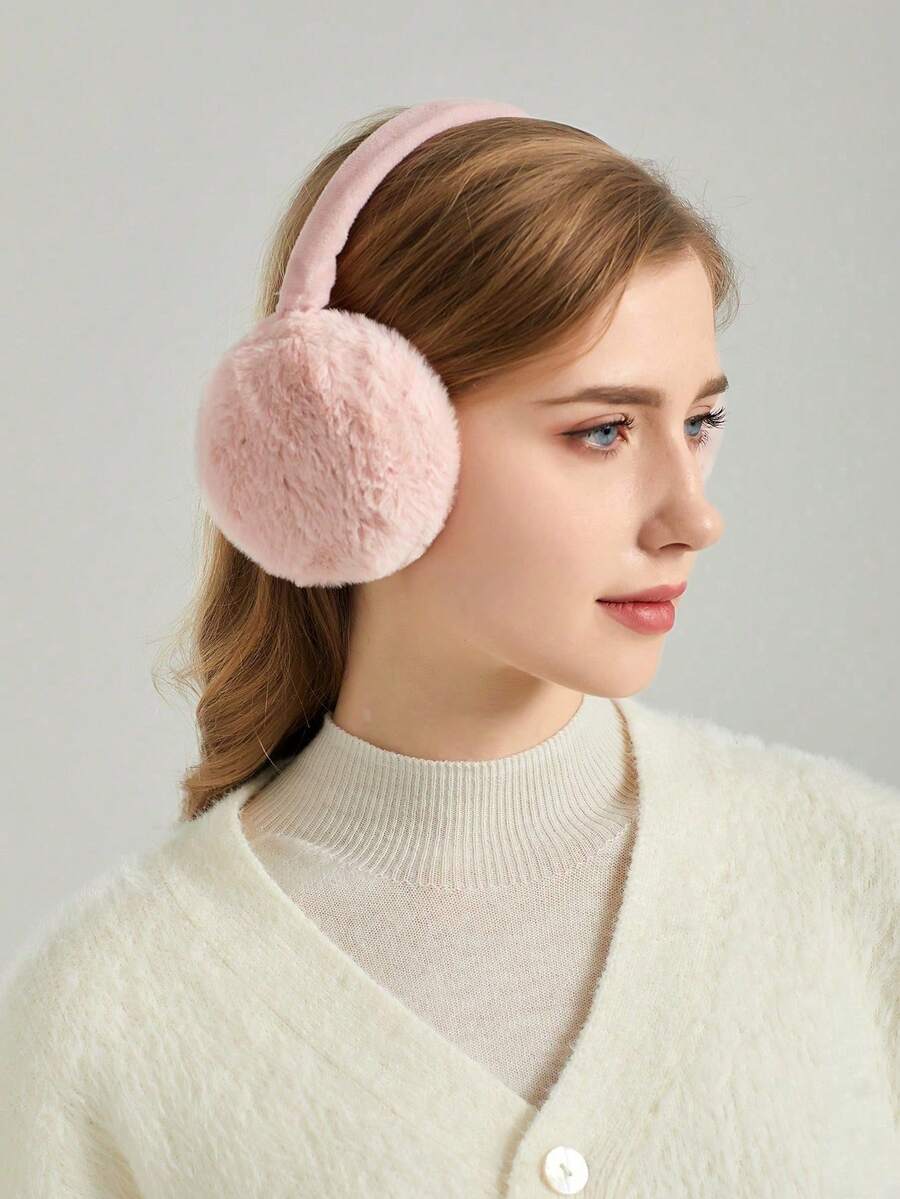 1pc Solid Color Foldable Plush Earmuffs Winter Accessories