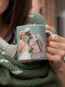 1pc Custom Photo Mug, Personalized Photo Coffee Mug, Personalized Photo Anniversary Mug, Housewarming Gifts, Valentine's Gift, Anniversary Gift, Graduation Gift, Mother's Day Gift, For Anniversaries, For Valentine's Day, For Mother's Day, For Birthdays, For Children's Day, For Father's Day, For Graduation, For Weddings, For Housewarming Kitchen, Dining Room, Living Room, Bedroom, Office, Tea Room, Home,Women's Happiness Boost Back To School - 白色 - 查看 3