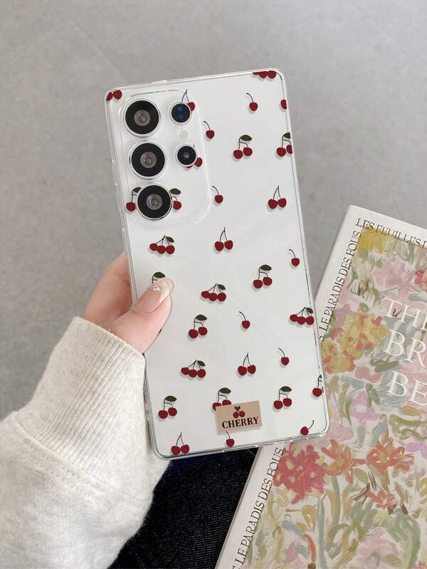 1 pièce Étui de téléphone transparent antichoc en TPU avec imprimé fleurs de cerisier et lettres, convient comme cadeau de vacances pour le partenaire et les amis, compatible avec Apple Xs/Xs Max/Xr/11 12 13 14 15 16 Pro/Pro Max/14 15 16 Plus, Nothing, Pixel, INFINIX, Série Redmi