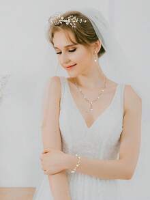 Milacolato Pearl Prom Jewelry Set For Women Pearl Rhinestone Crystal Drop Necklace Earring Bracelet Hair Pins Prom Bride Bridesmaid Wedding Bridal Jewelry Accessories Silver Gold Rose Gold - 彩色 - 查看 3