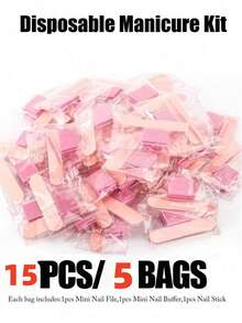 60/30/15/3件一次性美甲套装，30套独立包装美甲套装-迷你指甲锉，迷你指甲抛光器，美甲棒，适用于沙龙家居 - 粉色 - 查看 11
