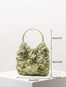花卉 3D 玫瑰手提包、花卉包、新娘派对包、舞会包、女士舞会礼服、舞会配饰、婚礼用品、优雅女士包（图案随机） - 綠色 - 查看 8