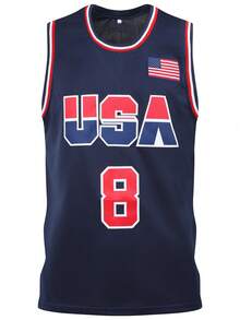 Atonmore Men's Basketball Jersey, #8 Blue Embroidered Basketball Vest, Sleeveless Casual Sports Shirt - Blue - View 2