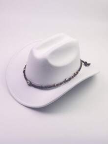 1 pieza Sombrero de fieltro estilo vaquero unisex, sombrero casual de ala ancha estilo western, sombrero de fiesta de jazz hecho a mano con diseño tejido de ojo - Multicolor - Ver 17