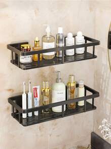 1pc Wall-Mounted Bathroom Shower Caddy, Plastic Material, Organizer Rack For Toiletries And Cosmetics, Sink Storage Shelf, Bathroom And Kitchen Sink Organizer, Draining Rack, Soap Dish, Bathroom Accessories, Suitable For Storing Hand Wash, Shampoo, Body Wash, Soap, Face Wash, Toothbrush, Etc. - Multicolor - View 2