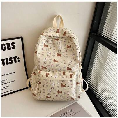Korean Style Cute Dog Backpack - Kawaii Nylon School Bag For Teens, Spacious Travel Shoulder Purse With Adjustable Straps