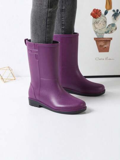 女士中筒雨靴，防水鞋，带保暖衬里，防滑软底半筒水靴