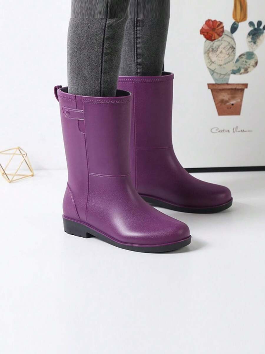 女士中筒雨靴，防水鞋，带保暖衬里，防滑软底半筒水靴 - 紫色 - 查看 1