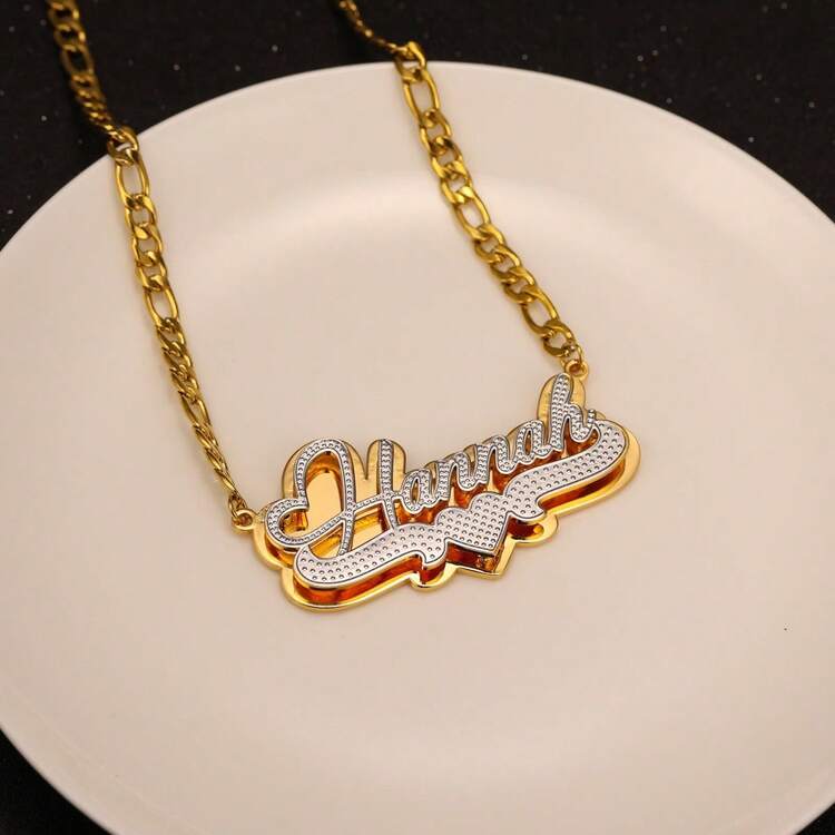 Customizable Necklace With Engraved Floral 3D Nameplate, Stainless Steel Double Layer Personalized Necklace With Heart & English Letter Pendant, Ideal Gift For Couples, Friend, Family, Mother's Day, Fashion, Autumn, Minimalist, Casual, Vintage, Personalized, Unique Gift For Girlfriend - Pattern Mixed Color - View 5