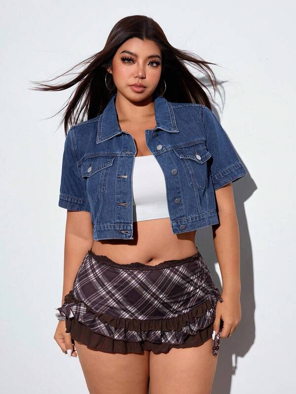 Jeanoix 大码短袖牛仔夹克，适合度假和休闲穿着，适合夏季