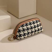 Houndstooth Soft Leather Earphone Pouch Mini Chic Zipper Coin Purse Bucket Lipstick Makeup Bag Multi-Function Handheld Small Bag - Multicolor - View 8