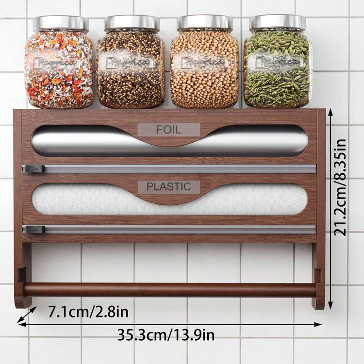 1个竹制保鲜膜分配器，铝箔分配器带纸巾架，铝箔和保鲜膜收纳架，厨房适用 - 开学季 - 多色 - 查看 19