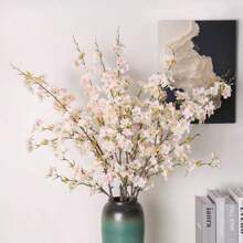 1PC/2PCS/3PCS, Artificial Cherry Blossom, Peach Blossom, Plastic Faux Plant, Green Faux Plant, Polyester Fabric Made To Last, Modern Minimalism Style-For Home Decoration, Vases, Weddings, Parties, Living Room, Bedroom, DIY Walls, Desk Fillers.Artificial Plant