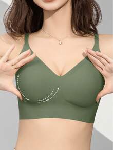 1/2/3/4/5Pcs Women's Push-Up Bra - High Support Wireless Comfort Fit With Removable Pads, Seamless Invisible Design & Adjustable Back Strap, Solid Color For Everyday & Special Occasions, Strapless Push Up Bra, Occasion Lingerie, Sleek Lingerie, Comfortable Fit, Flexible Material - 軍綠色 - 查看 4
