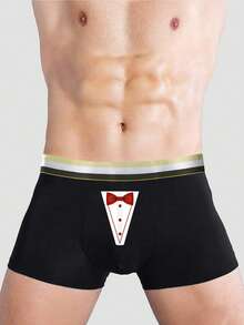 Men's Black Fashionable Printed Pattern Boxer Briefs, Elastic Underwear For Daily Wear - Black - View 8