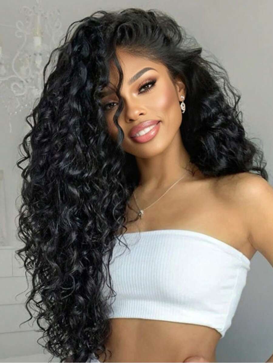 13x4 Deep Wave Lace Front Wigs Human Hair For Women 200 Density Human Hair Wig Glueless Brazilian Virgin HD Curly Lace Frontal Wig Pre Plucked With Baby Hair 40 Inch Natural Black - Natural Black - Xem 1