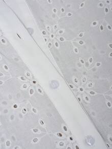 HOMEYEE Women's Fashion Solid Color Hollow White Button Business Formal Long Sleeve Elegant Blouse - White - View 4