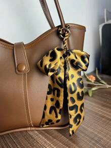 1 件简约豹纹蝴蝶结包饰/钥匙扣吊坠背包装饰猎豹印花蝴蝶结包钥匙扣